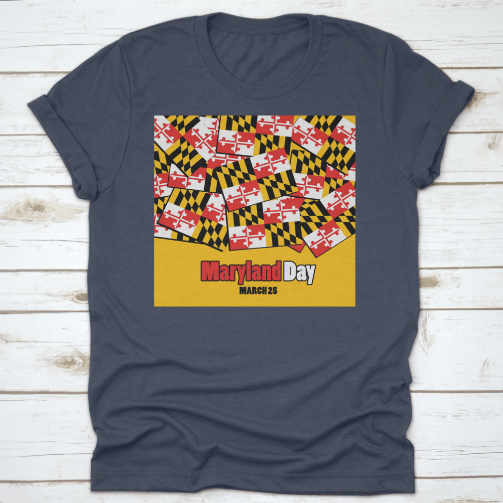 A stylish t-shirt featuring the Maryland state flag with bold typography, made from 100% cotton for comfort.