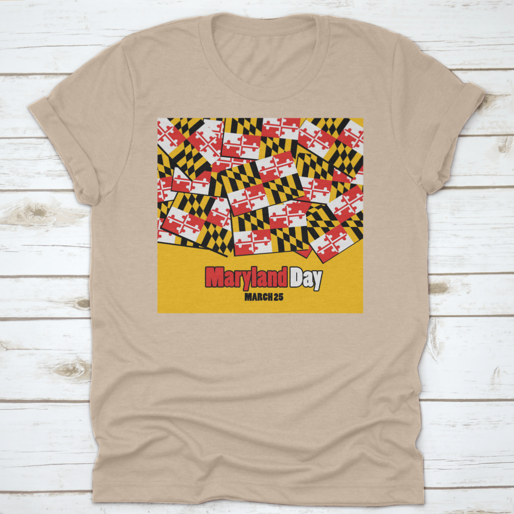 A stylish t-shirt featuring the Maryland state flag with bold typography, made from 100% cotton for comfort.