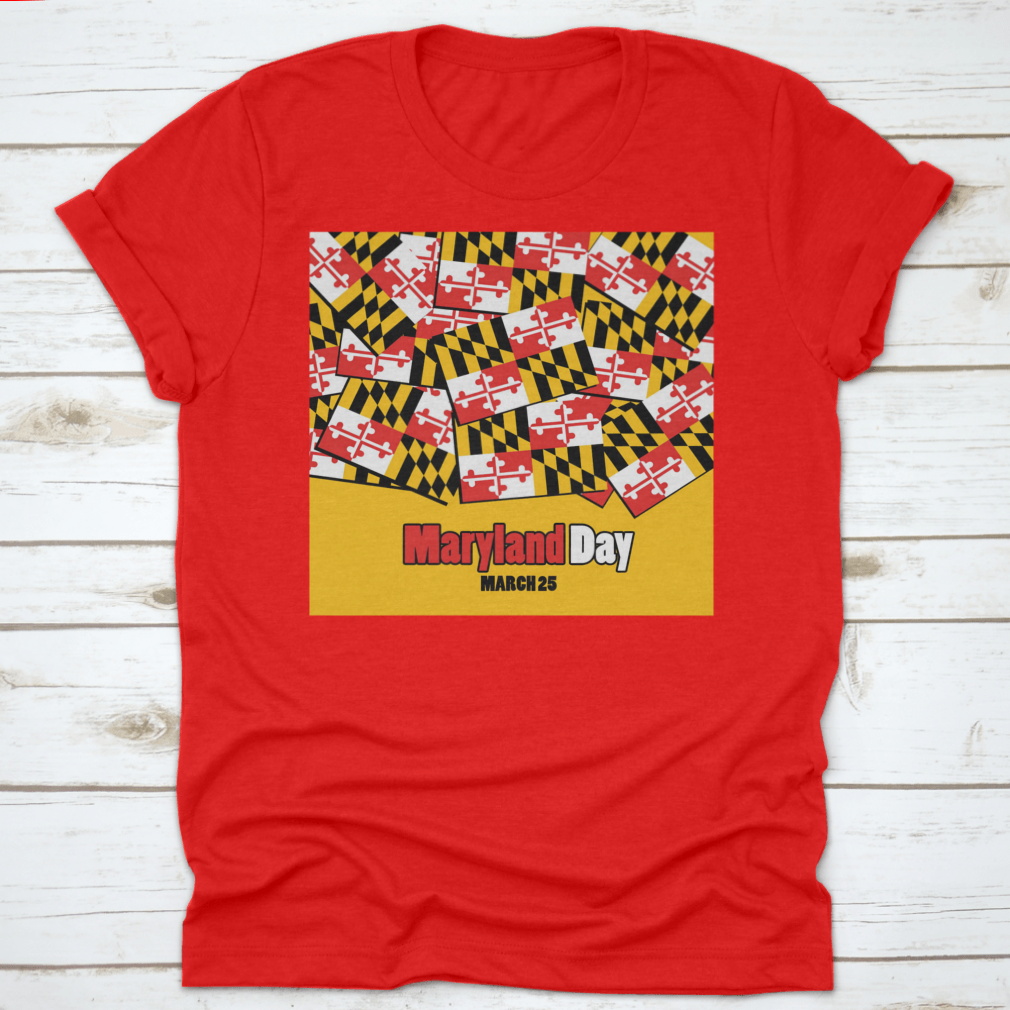 A stylish t-shirt featuring the Maryland state flag with bold typography, made from 100% cotton for comfort.