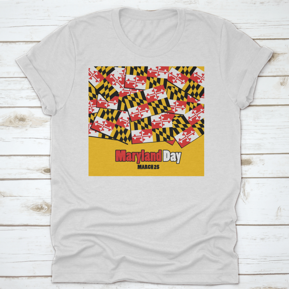 A stylish t-shirt featuring the Maryland state flag with bold typography, made from 100% cotton for comfort.
