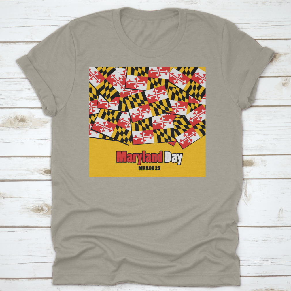 A stylish t-shirt featuring the Maryland state flag with bold typography, made from 100% cotton for comfort.