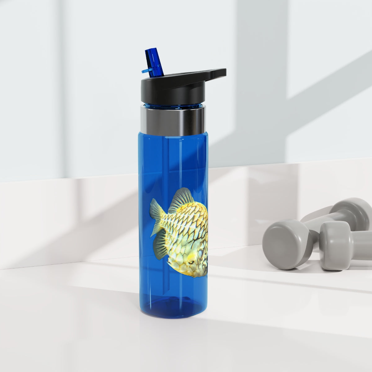 Pineapple Fish Kensington Tritan™ Sport Bottle, 20oz, featuring a vibrant design, screw-on lid, and carabiner hook for easy attachment.