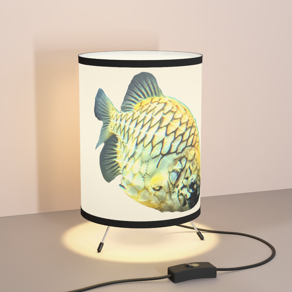 Pineapple Fish Tripod Lamp featuring a galvanized steel base and a custom high-resolution printed shade, ideal for stylish home decor.