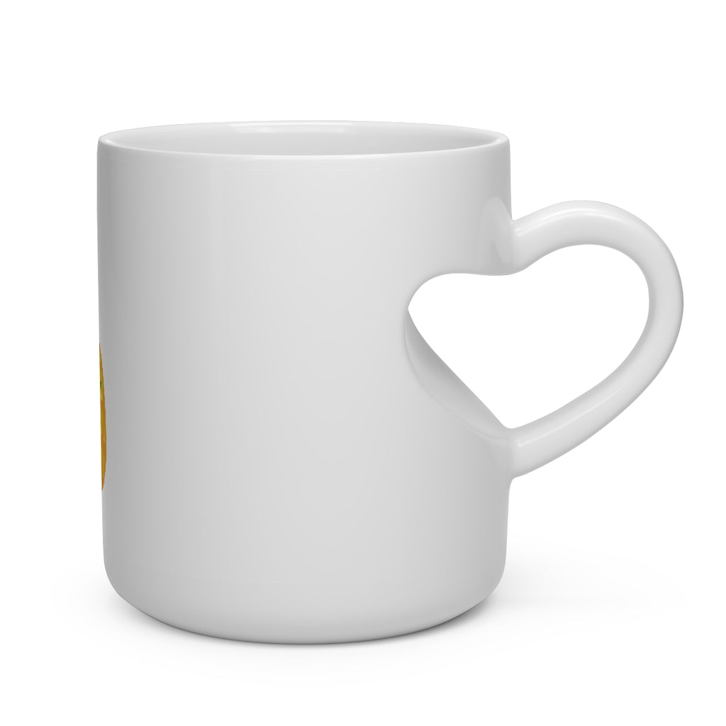 A white ceramic mug shaped like a heart with a pineapple design, featuring a heart-shaped handle, perfect for hot beverages.