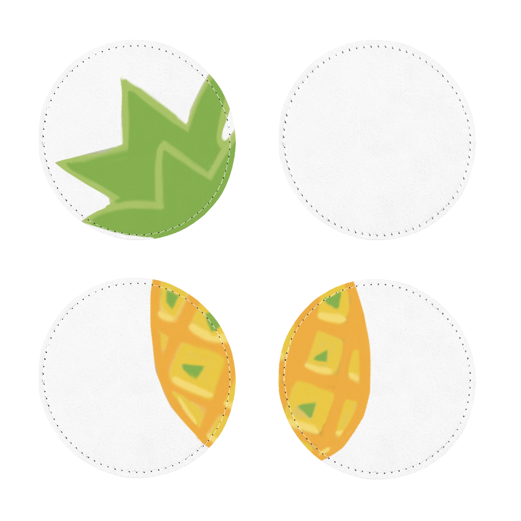 Pack of four pineapple sublimation coasters made from PU leather, featuring a white printable face and white stitching.