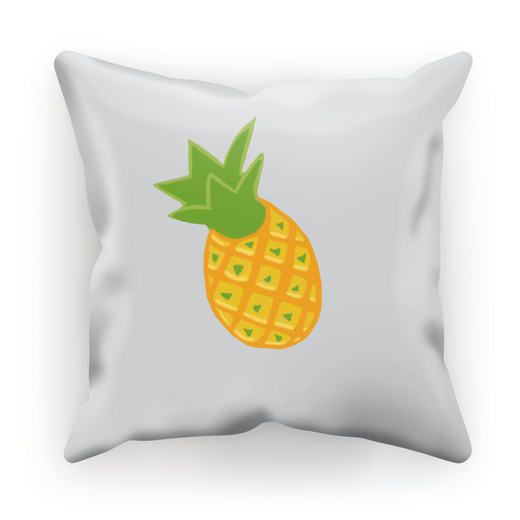 Pineapple Sublimation Cushion Cover featuring vibrant pineapple design on soft suede or satin fabric, available in two sizes.