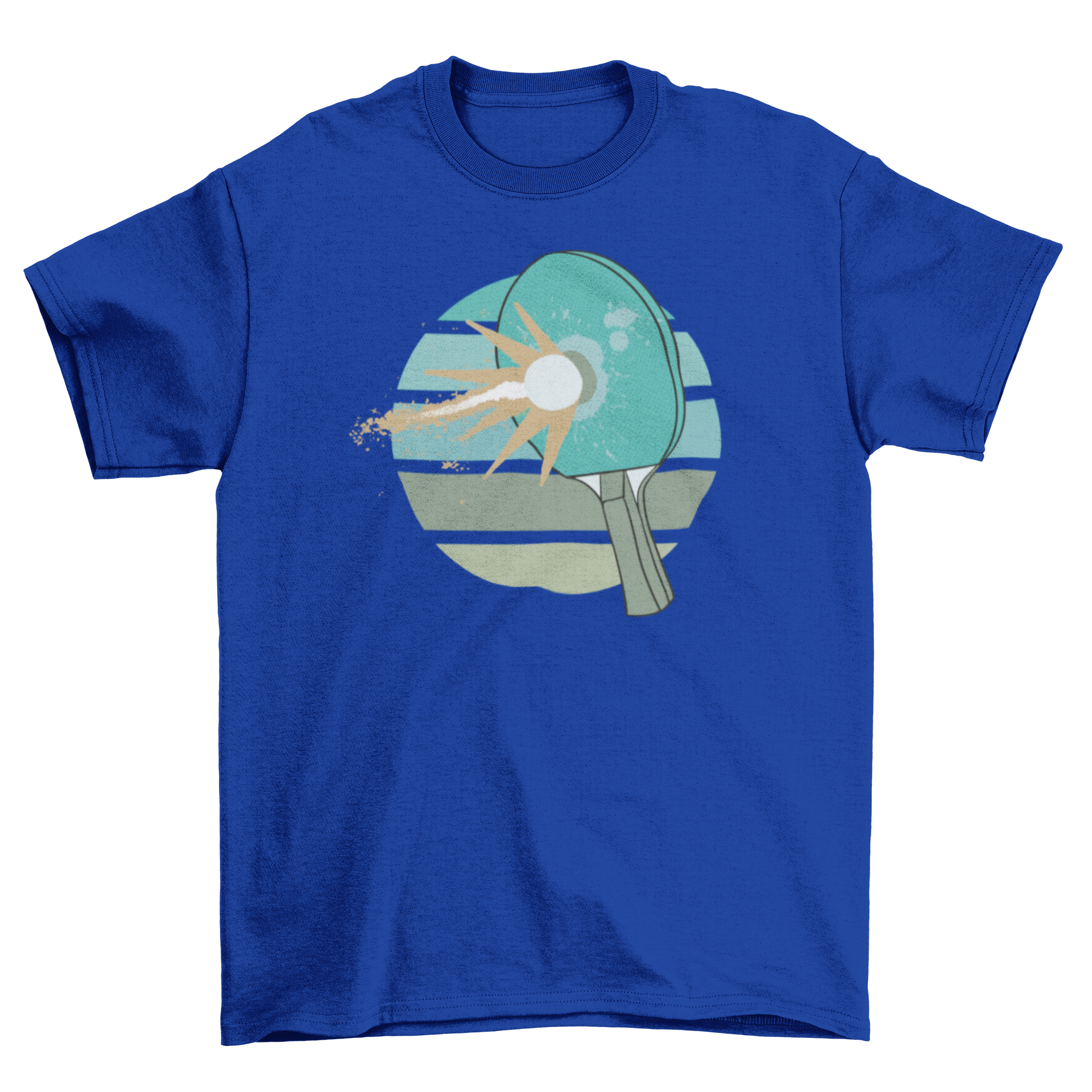 A stylish t-shirt featuring a graphic design of a ping pong paddle and ball, perfect for sports enthusiasts.