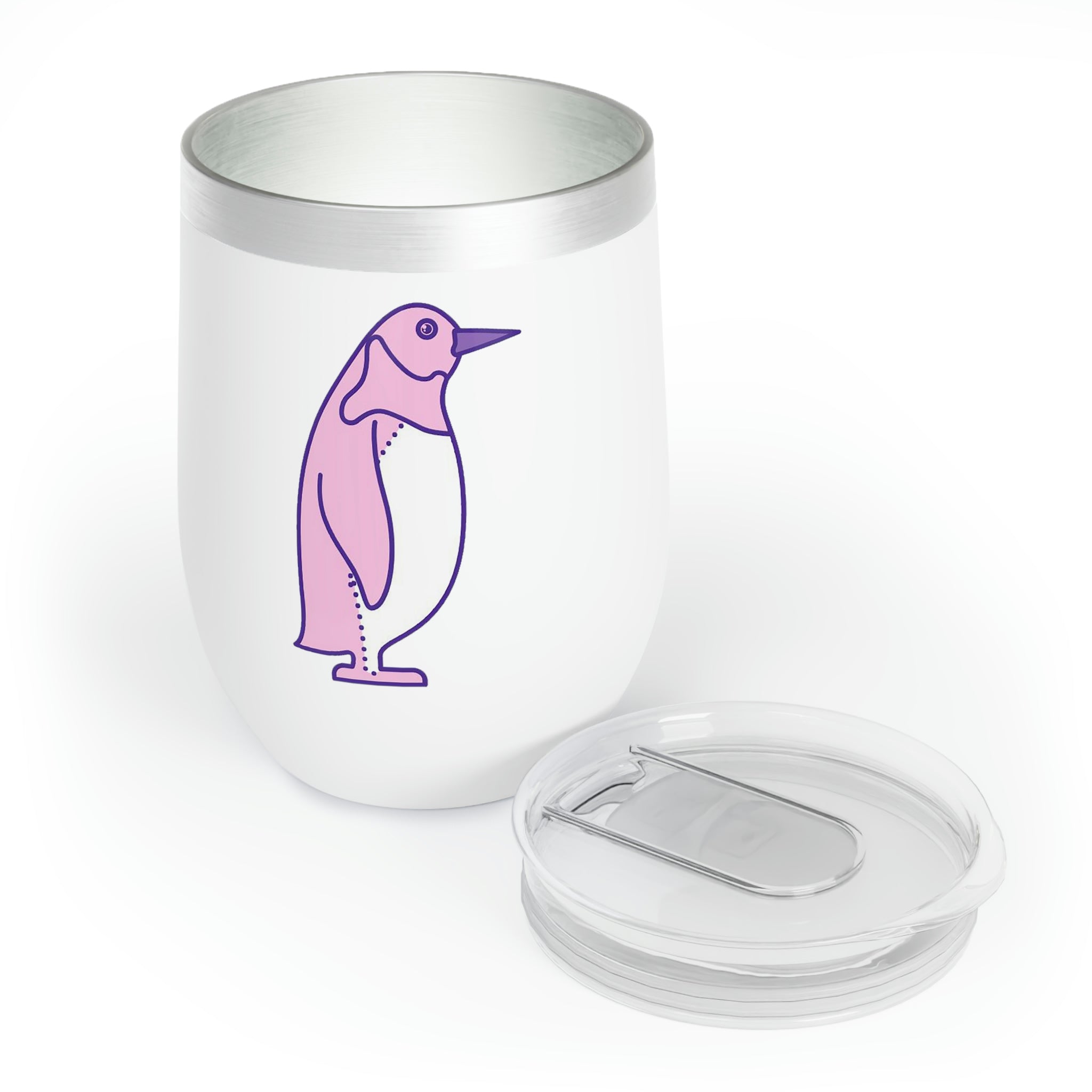 A stylish pink and purple bird wine tumbler with a double-insulated design, perfect for keeping drinks at the ideal temperature.