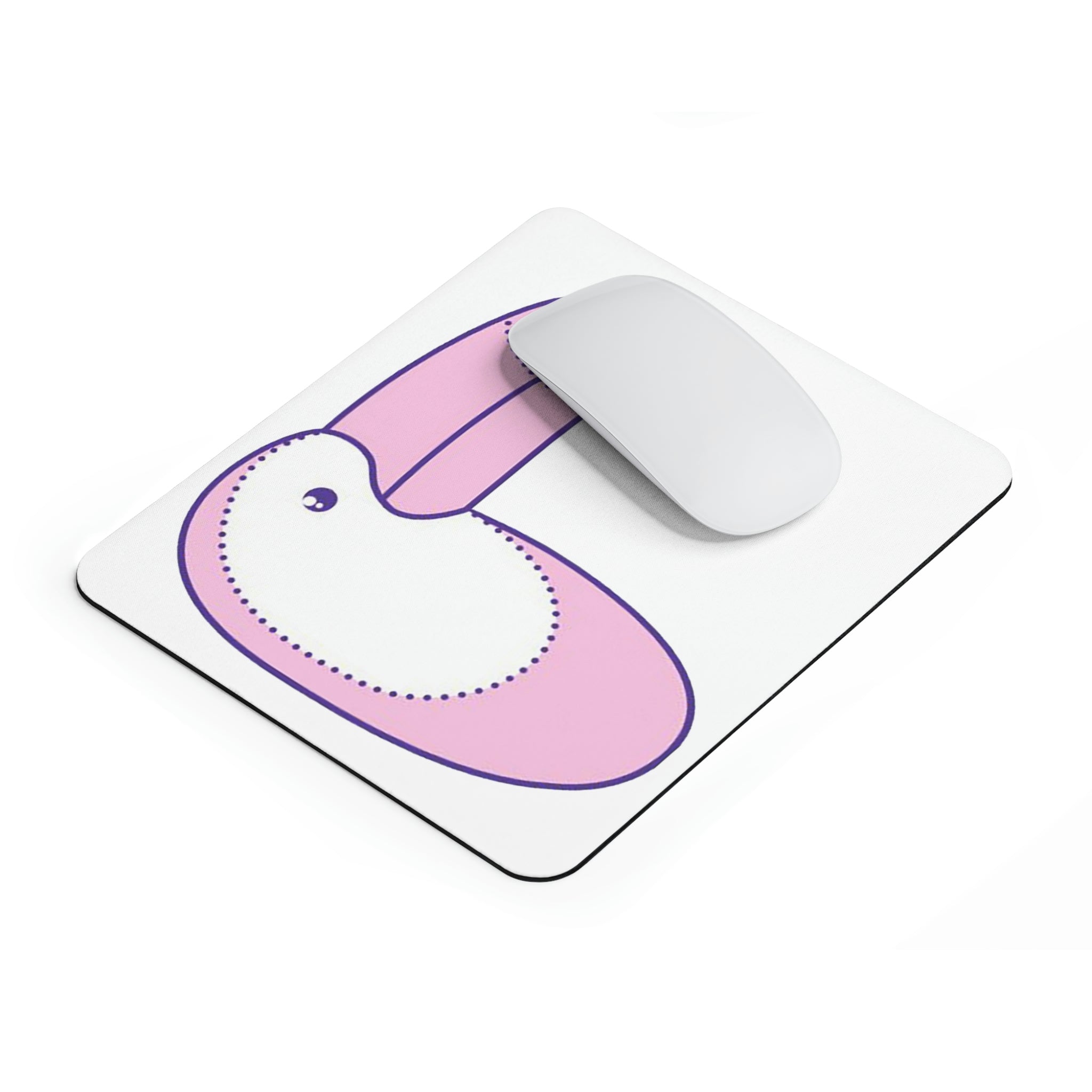 A vibrant pink and purple bird mouse pad featuring a colorful design, perfect for enhancing any workspace.