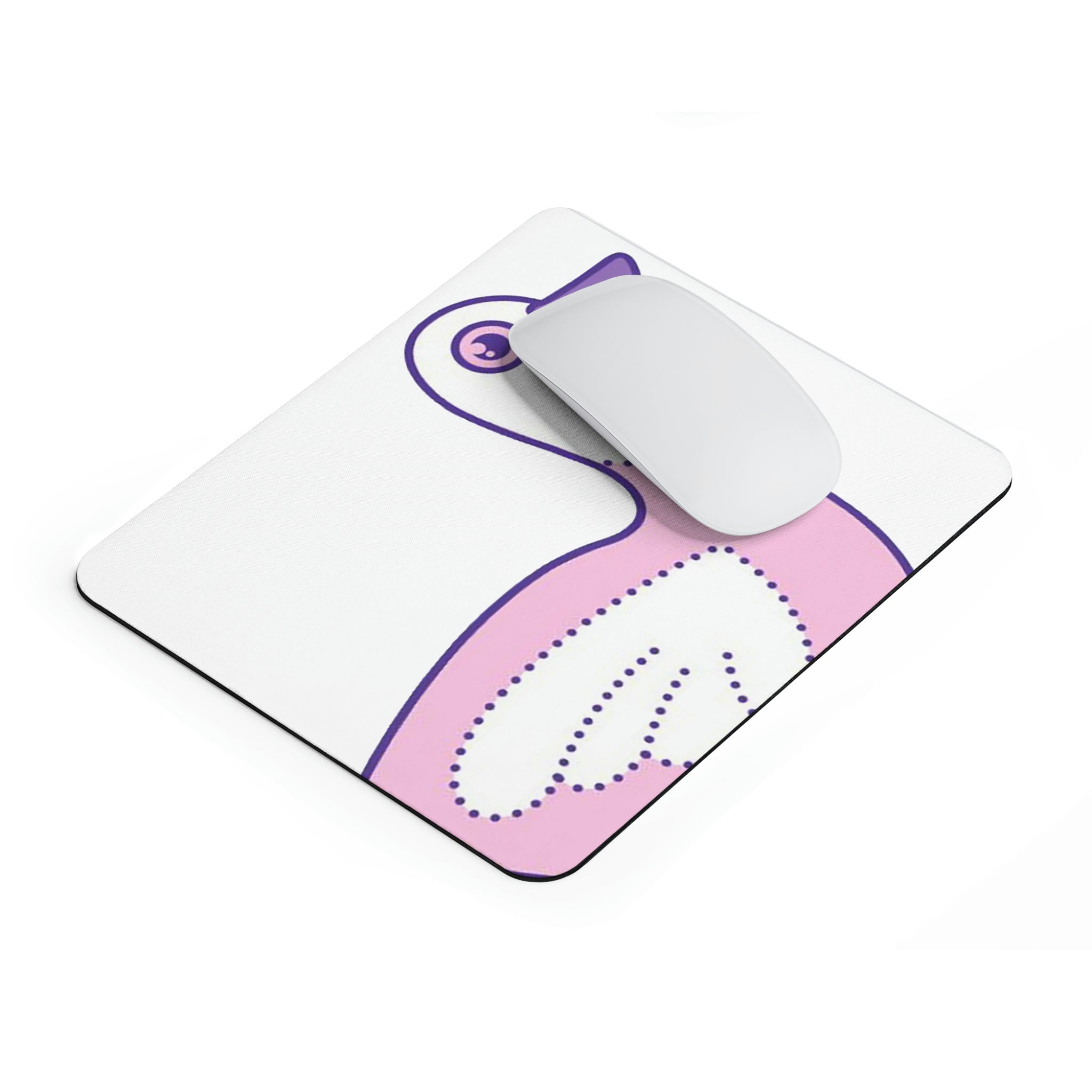 A vibrant pink and purple bird mouse pad featuring a whimsical bird design, perfect for enhancing any workspace.