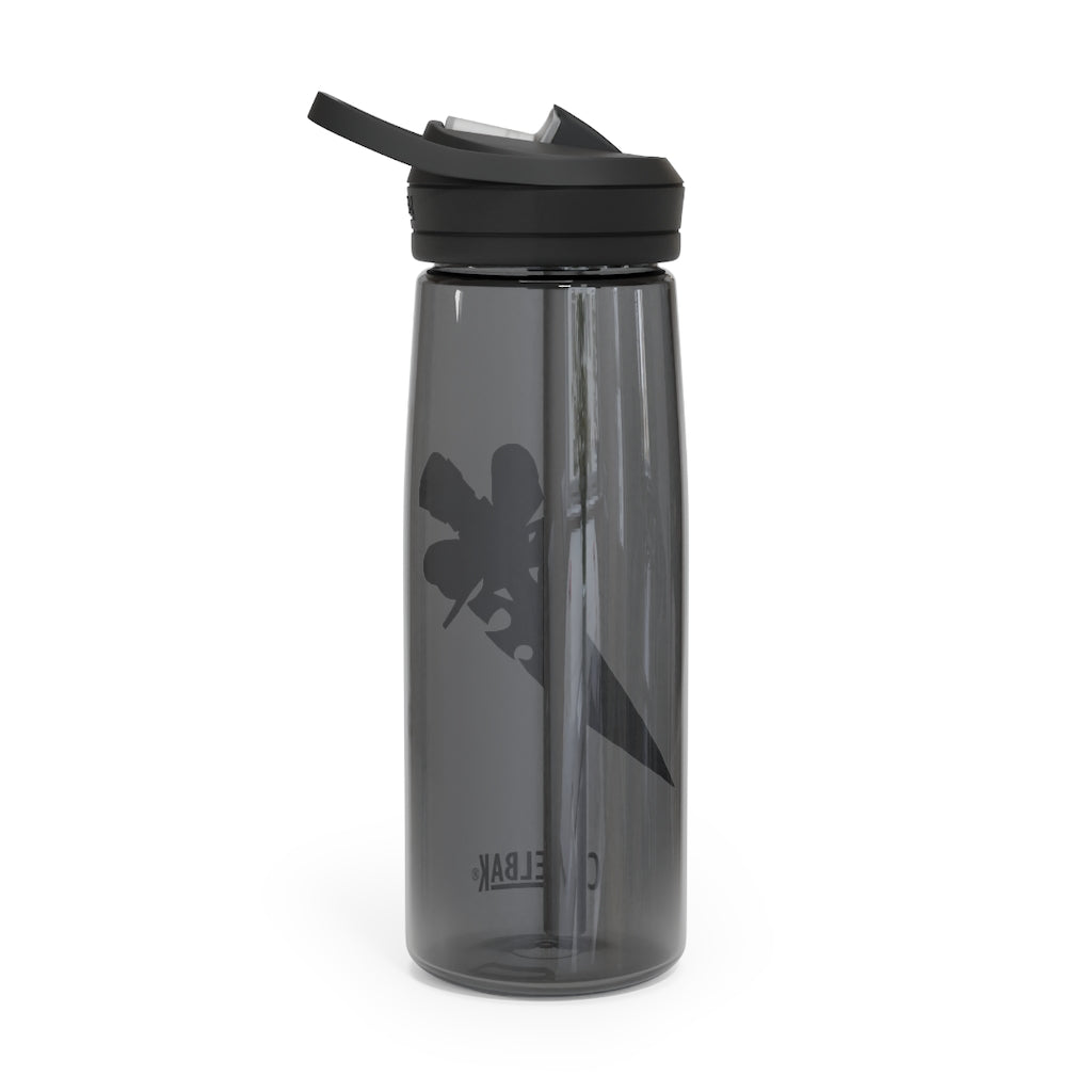 Pink Bow Sword CamelBak Eddy® Water Bottle in 20oz and 25oz sizes, showcasing its stylish design and durable construction.