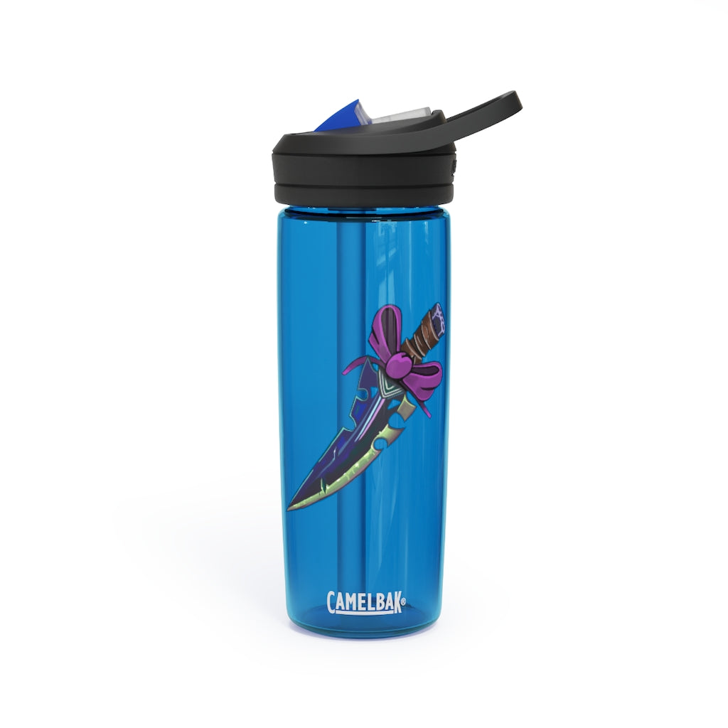 Pink Bow Sword CamelBak Eddy® Water Bottle in 20oz and 25oz sizes, showcasing its stylish design and durable construction.
