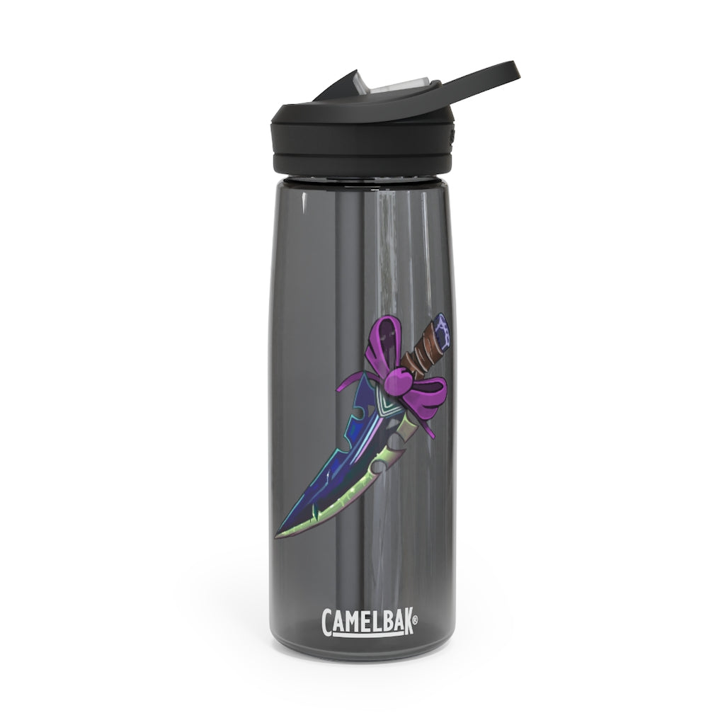 Pink Bow Sword CamelBak Eddy® Water Bottle in 20oz and 25oz sizes, showcasing its stylish design and durable construction.