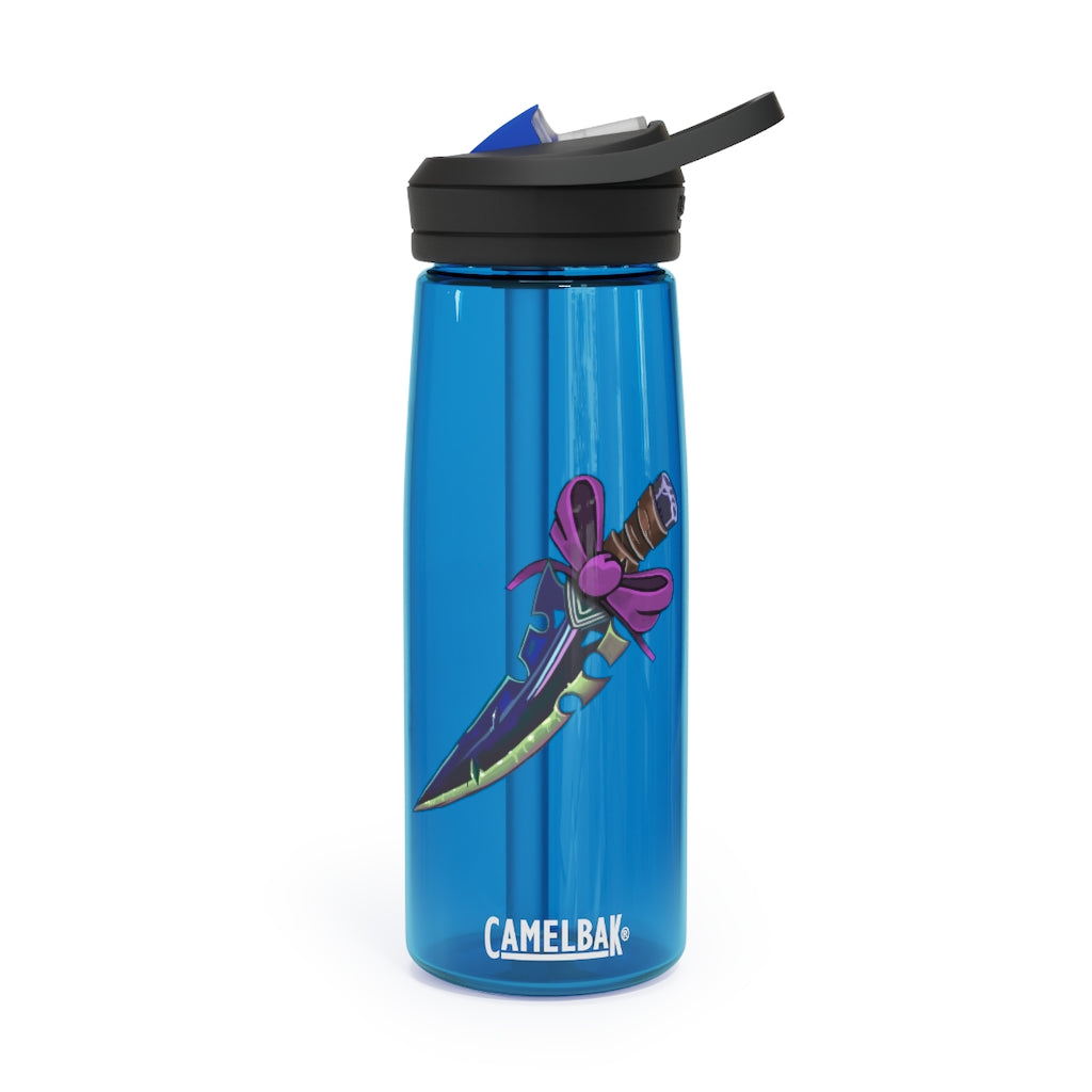 Pink Bow Sword CamelBak Eddy® Water Bottle in 20oz and 25oz sizes, showcasing its stylish design and durable construction.