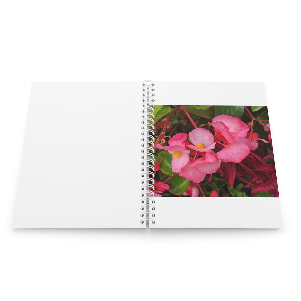 A stylish Pink Flowers Spiral Notebook featuring customizable covers and 128 wide-ruled pages, perfect for journaling and note-taking.