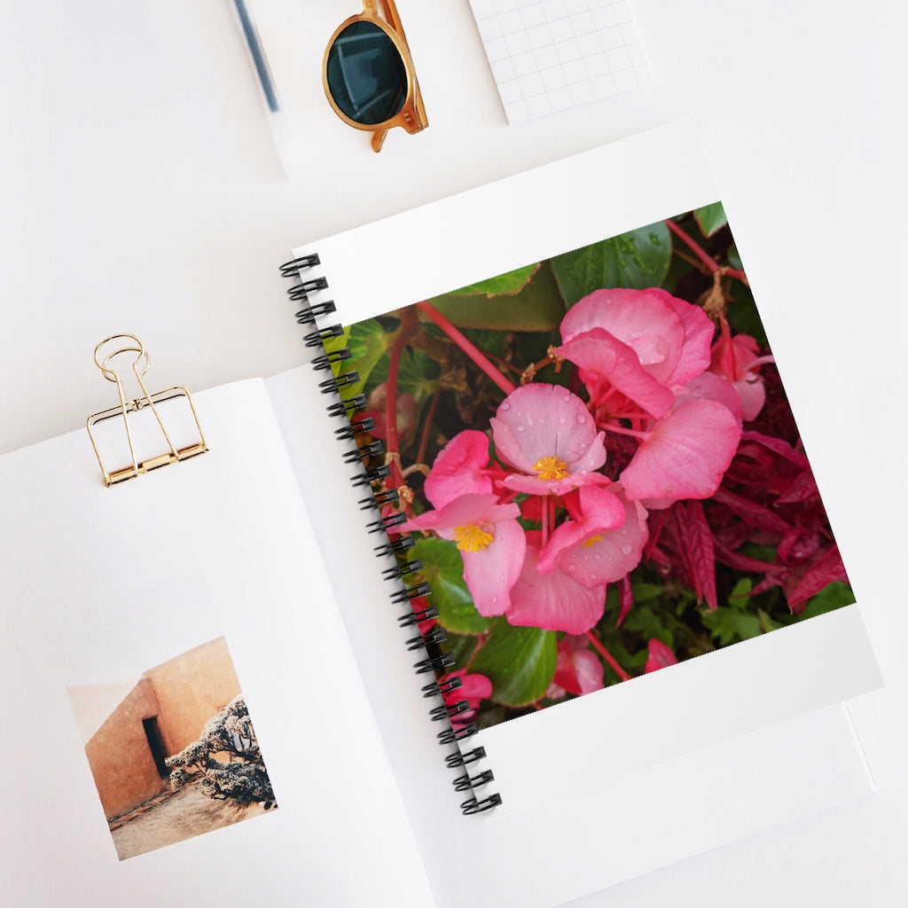 Pink Flowers Spiral Notebook with ruled line pages and durable cover, perfect for notes and lists.