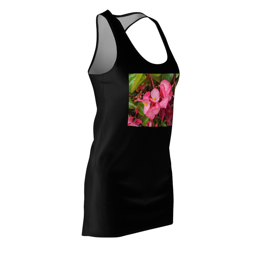 A stylish Pink Flowers Women's Cut & Sew Racerback Dress featuring a floral pattern and sporty fit, perfect for casual and formal occasions.