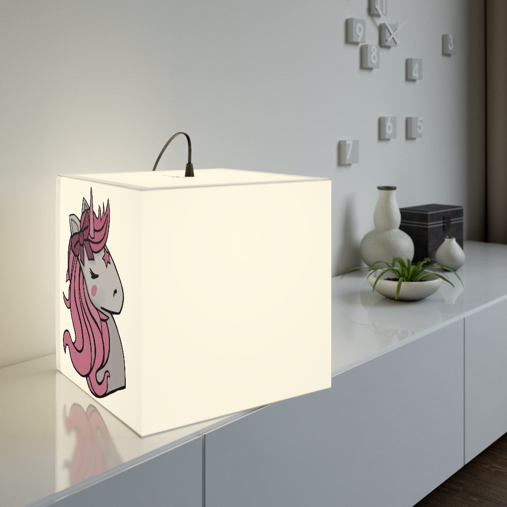 A whimsical Pink Hair Unicorn Head Light Cube Lamp, showcasing a playful unicorn design with soft glowing light, perfect for home decor.