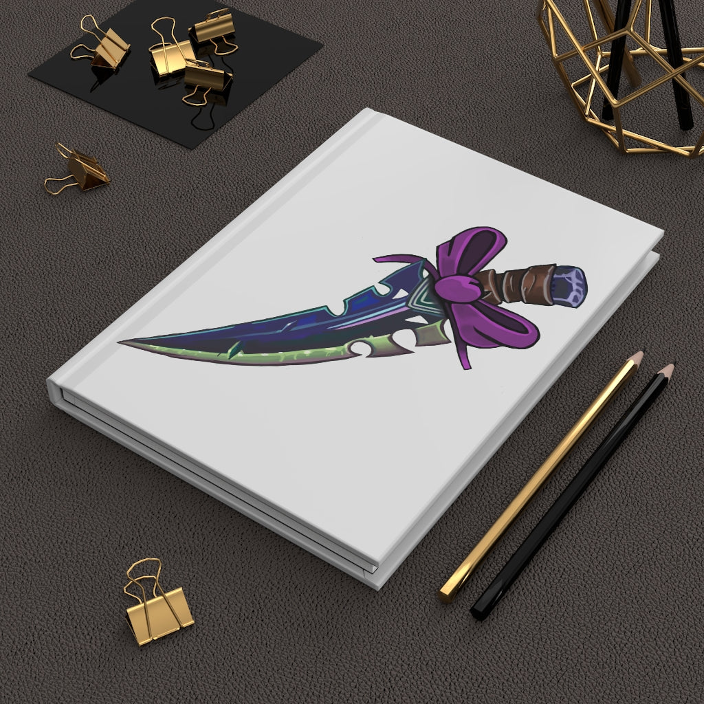 Pink Ribbon and Sword Hardcover Journal with matte finish, featuring customizable front and back covers, perfect for personal journaling.