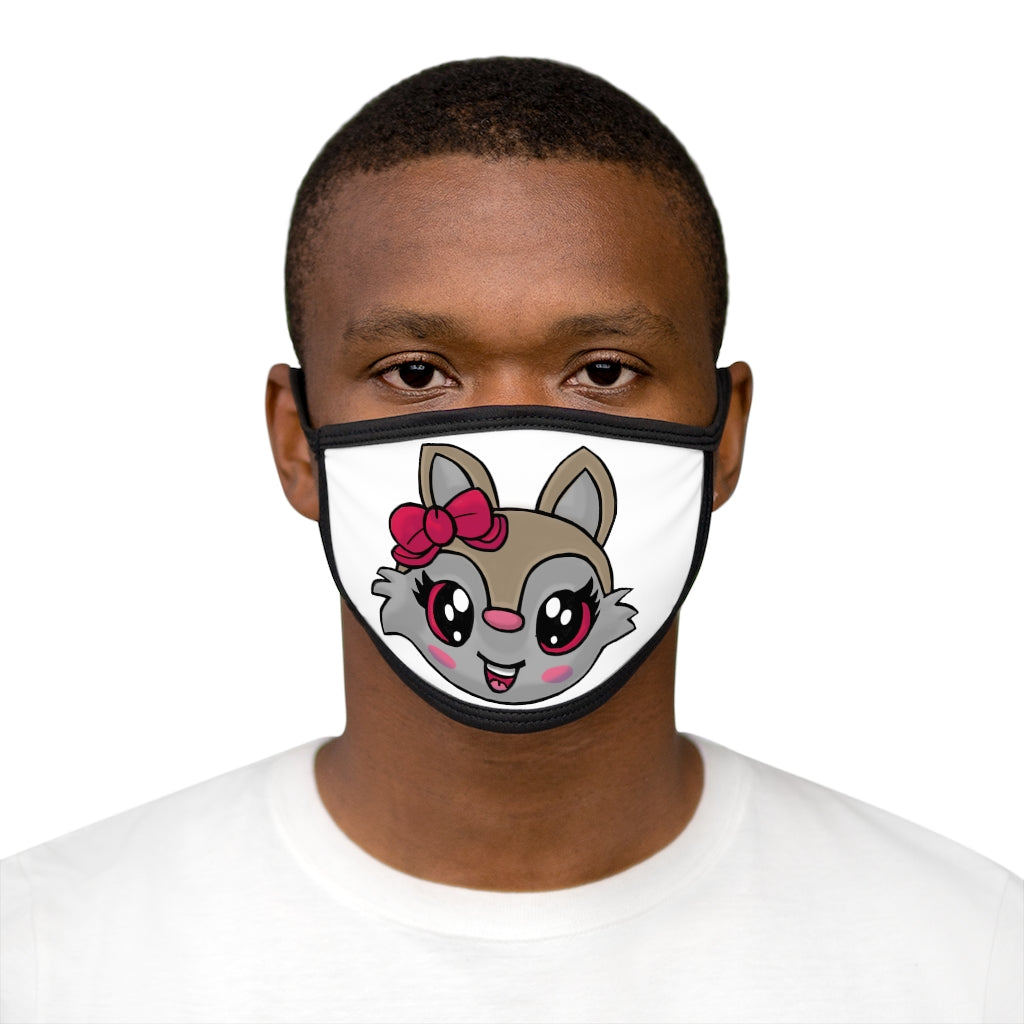 Pink Ribbon Brown Kitty Head Mixed-Fabric Face Mask with black edges and earloops, featuring a playful kitty design.