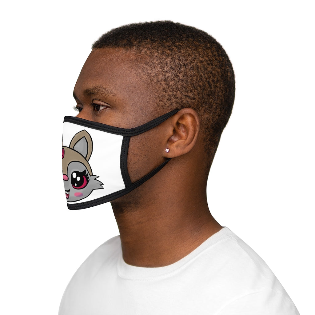 Pink Ribbon Brown Kitty Head Mixed-Fabric Face Mask with black edges and earloops, featuring a playful kitty design.