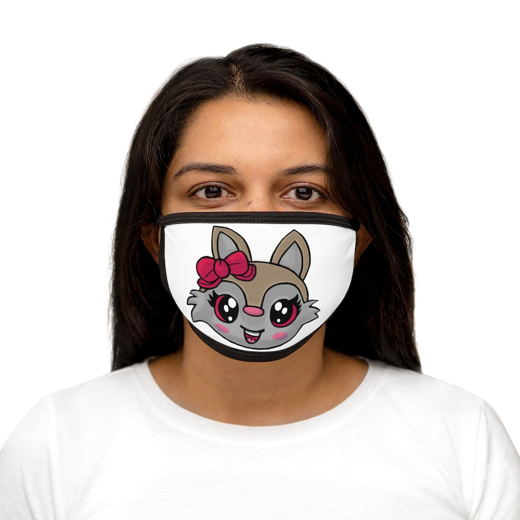 Pink Ribbon Brown Kitty Head Mixed-Fabric Face Mask with black edges and earloops, featuring a playful kitty design.