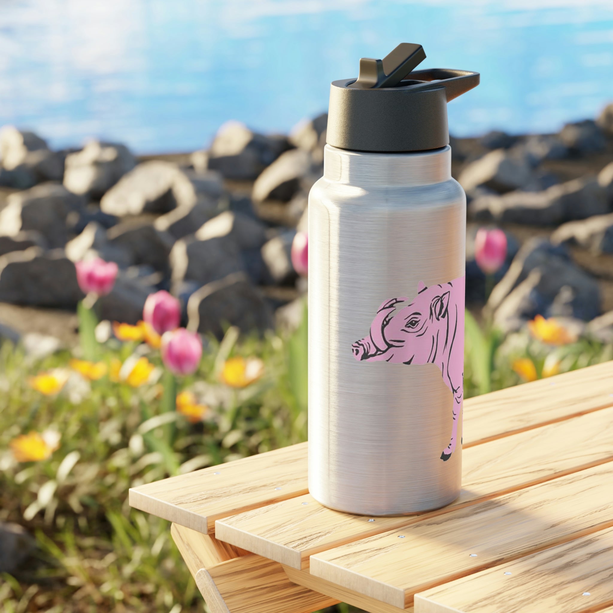 A stylish Pink Warthog Gator Tumbler, 32oz, featuring a vibrant pink color and unique warthog design, perfect for hydration on the go.