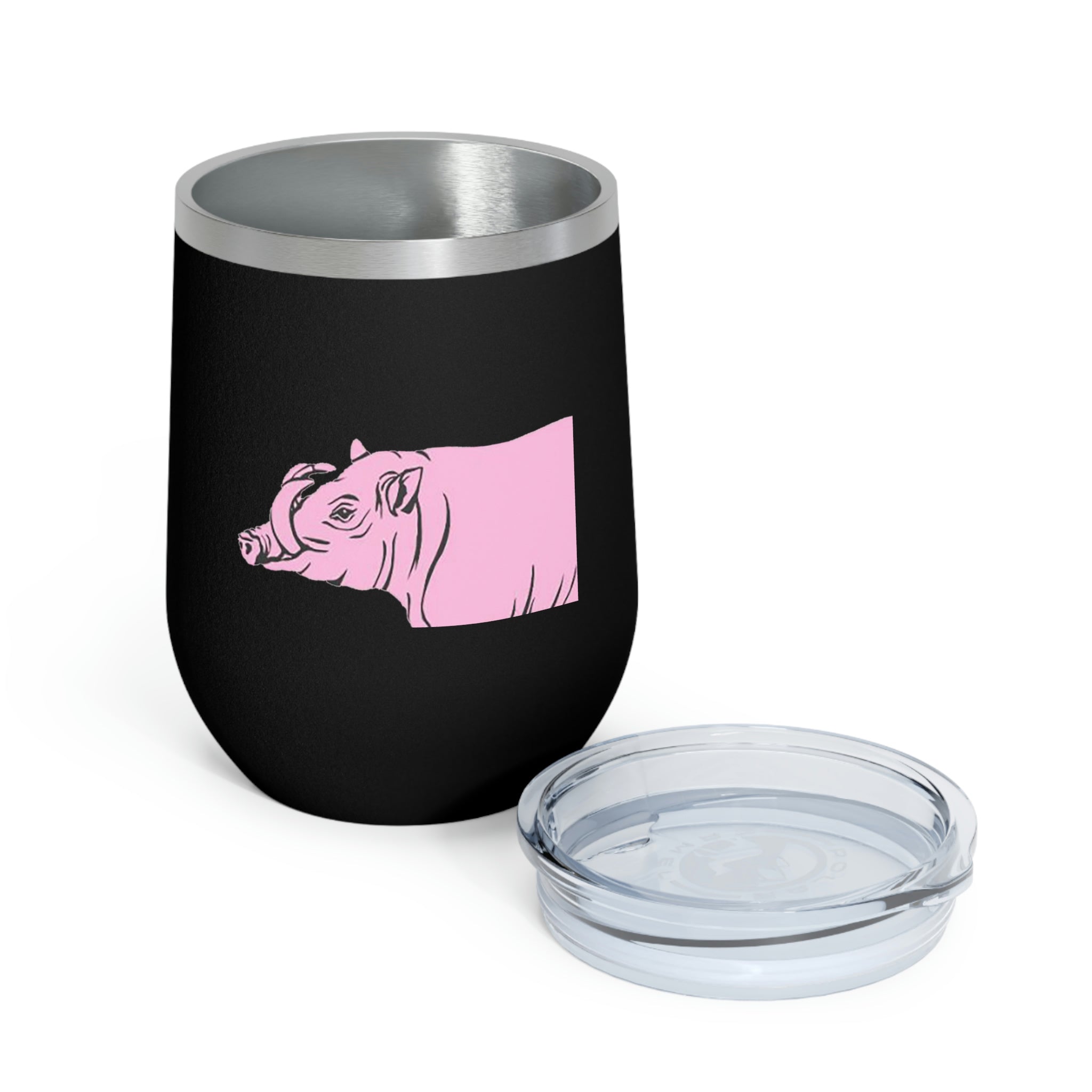 Pink Warthog Wine Tumbler with clear lid, showcasing vibrant design and stainless steel body.