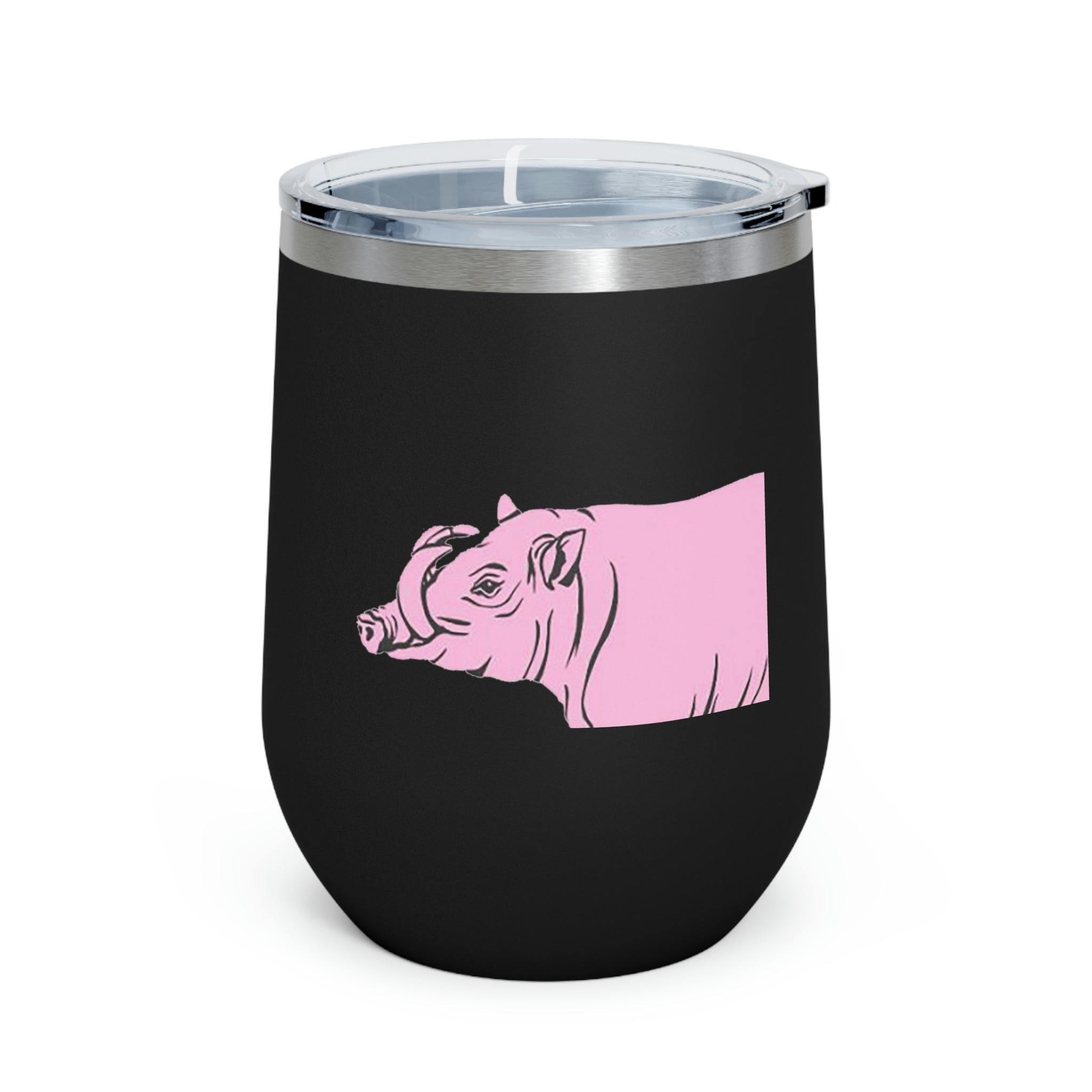 Pink Warthog Wine Tumbler with clear lid, showcasing vibrant design and stainless steel body.