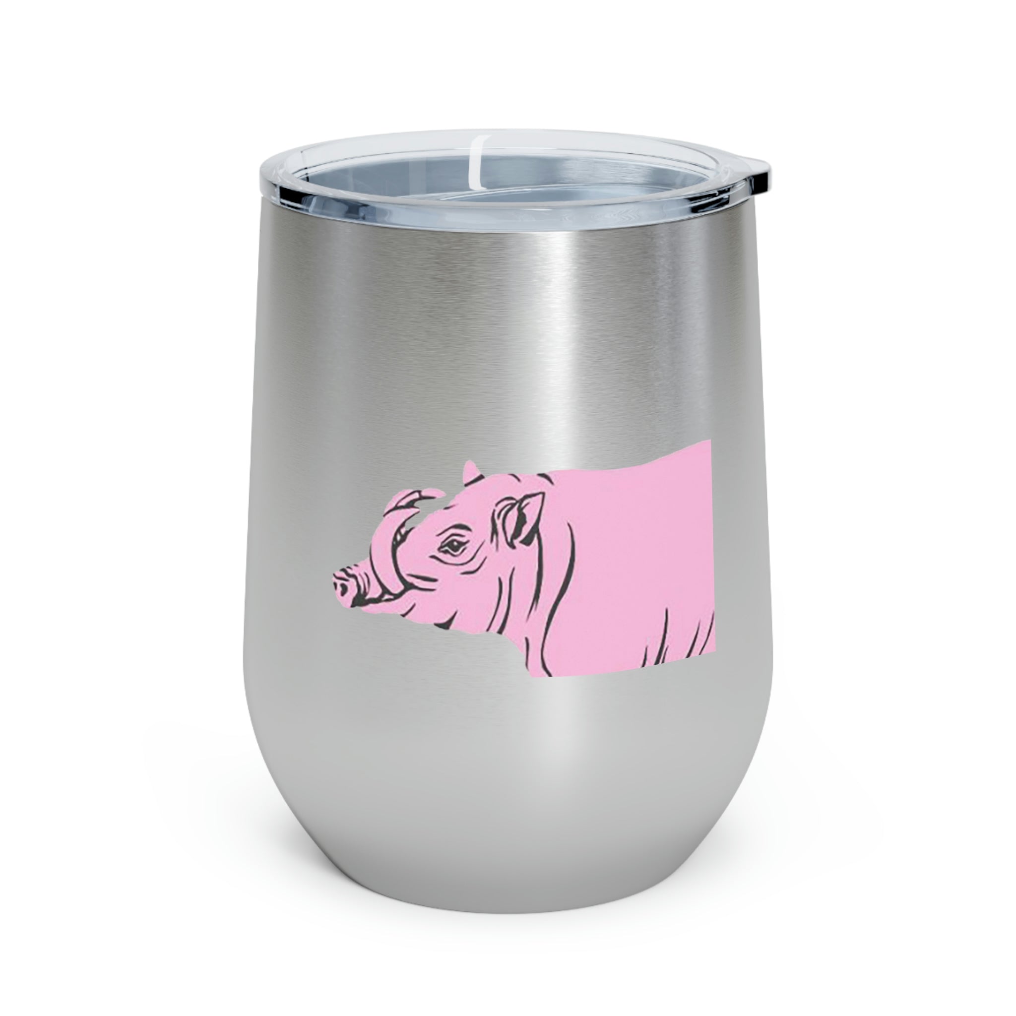 Pink Warthog Wine Tumbler with clear lid, showcasing vibrant design and stainless steel body.