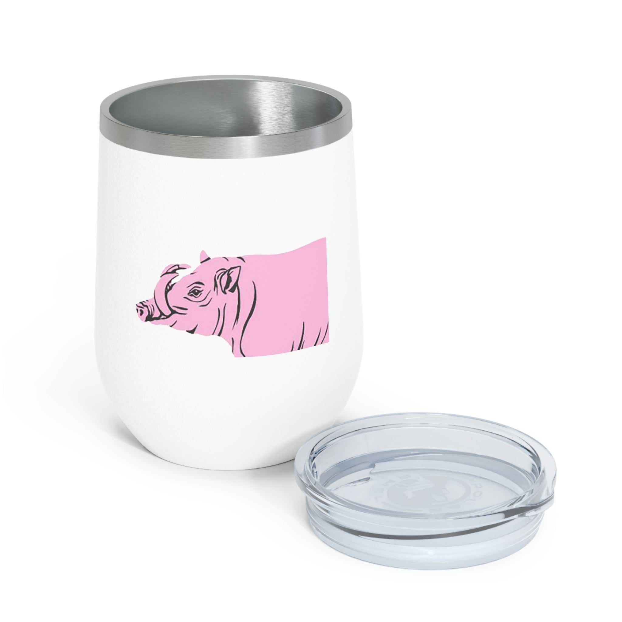 Pink Warthog Wine Tumbler with clear lid, showcasing vibrant design and stainless steel body.
