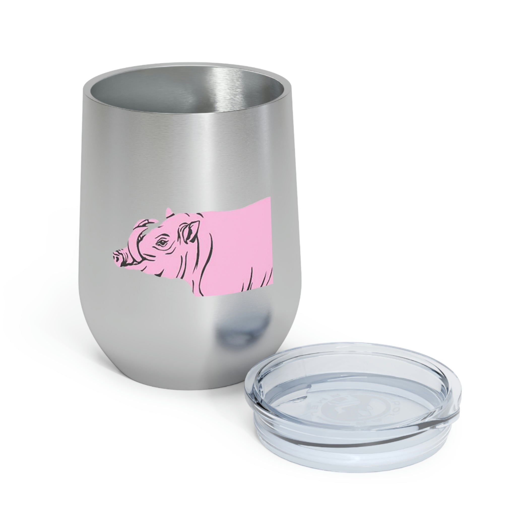 Pink Warthog Wine Tumbler with clear lid, showcasing vibrant design and stainless steel body.
