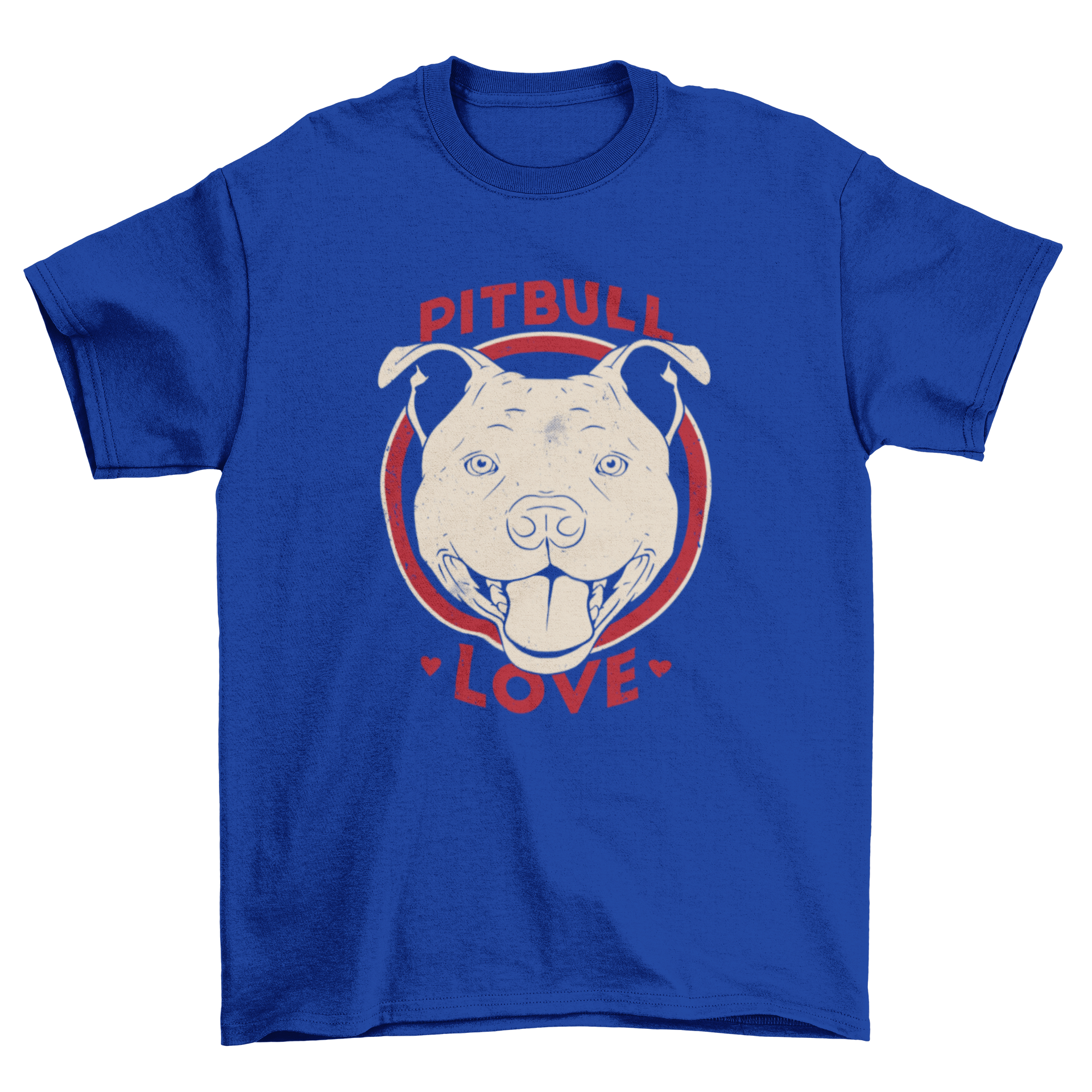 A stylish t-shirt featuring a detailed pitbull portrait and the quote 'Pitbull love'.