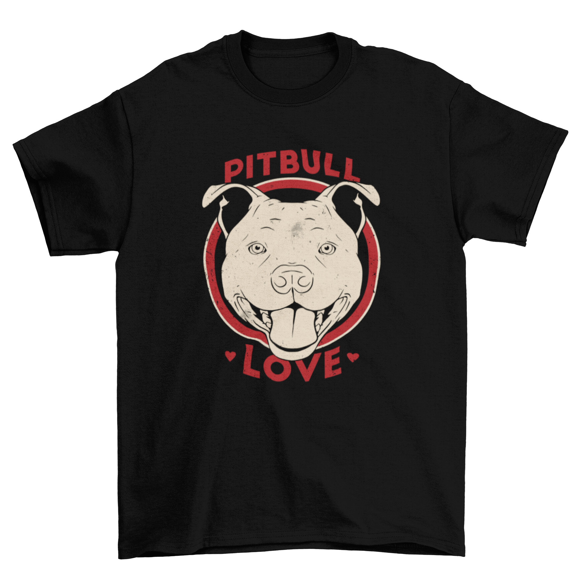 A stylish t-shirt featuring a detailed pitbull portrait and the quote 'Pitbull love'.
