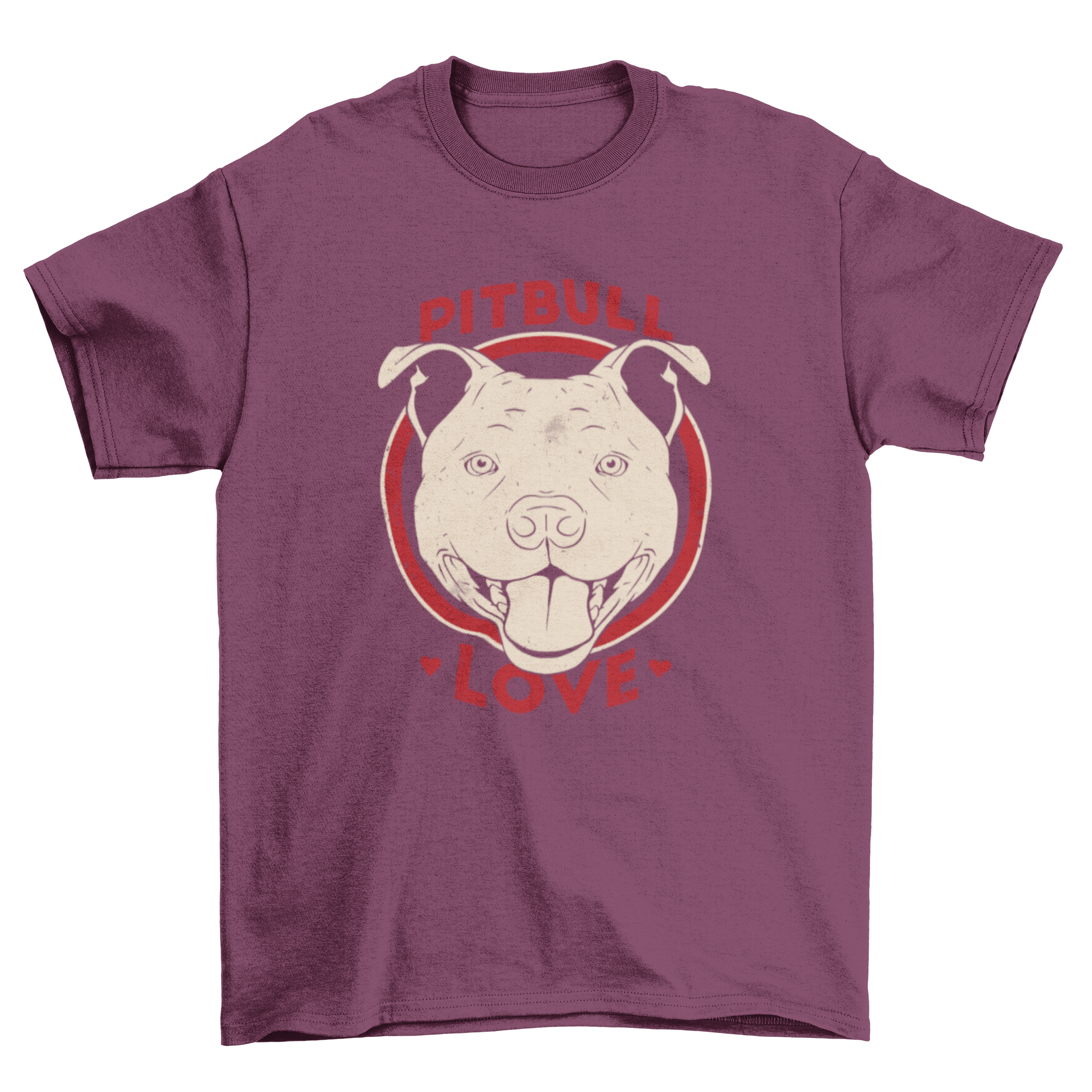 A stylish t-shirt featuring a detailed pitbull portrait and the quote 'Pitbull love'.
