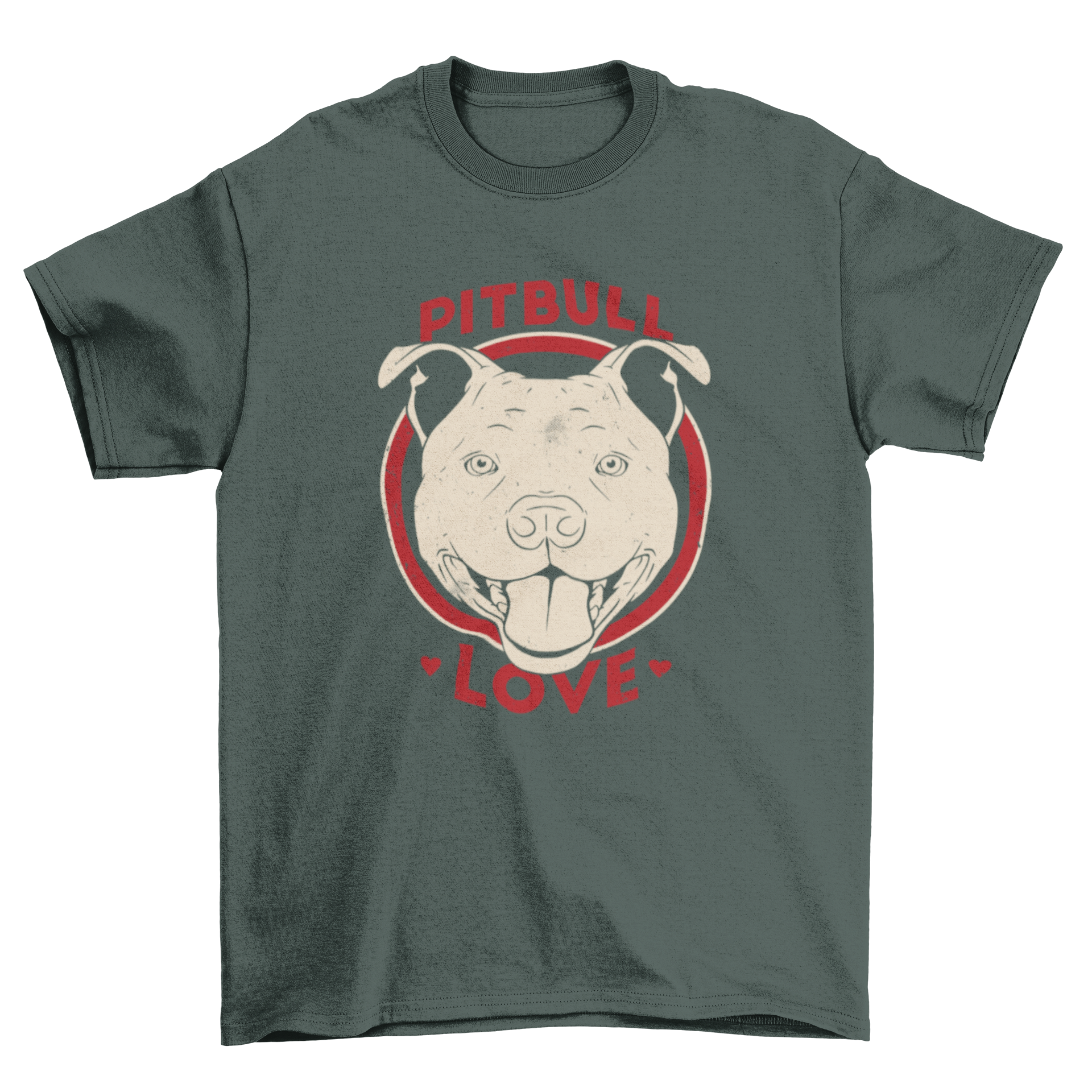 A stylish t-shirt featuring a detailed pitbull portrait and the quote 'Pitbull love'.