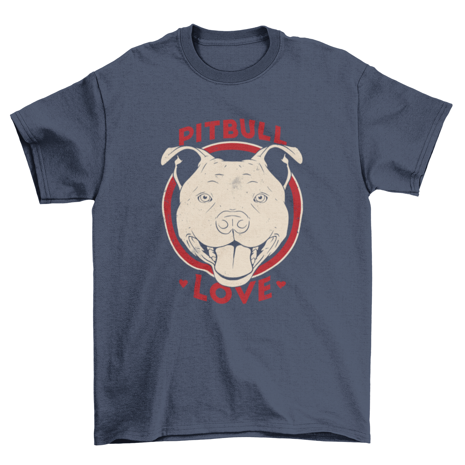 A stylish t-shirt featuring a detailed pitbull portrait and the quote 'Pitbull love'.