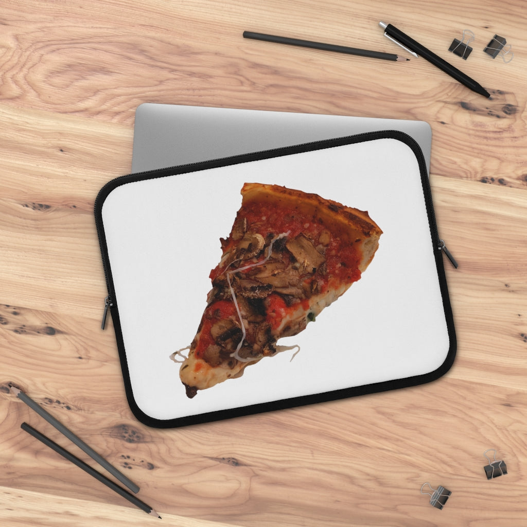 Colorful Pizza Laptop Sleeve with dual zipper enclosures and a black back, showcasing a fun pizza design.