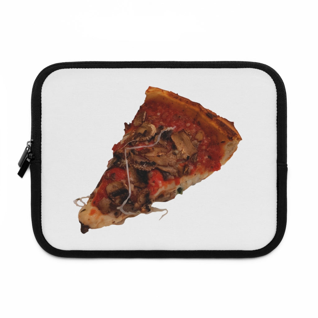 Colorful Pizza Laptop Sleeve with dual zipper enclosures and a black back, showcasing a fun pizza design.