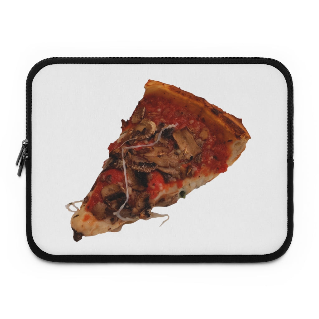 Colorful Pizza Laptop Sleeve with dual zipper enclosures and a black back, showcasing a fun pizza design.