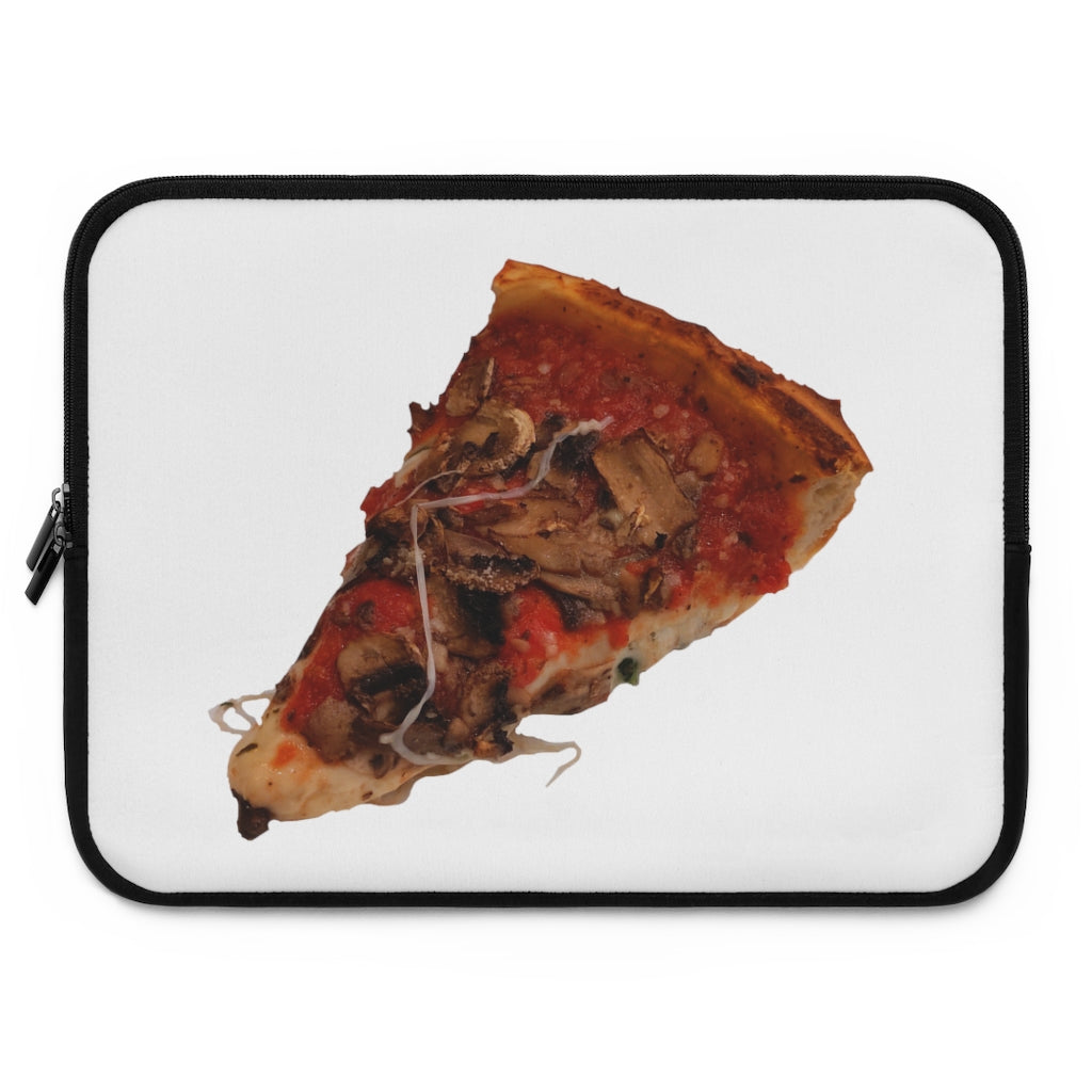 Colorful Pizza Laptop Sleeve with dual zipper enclosures and a black back, showcasing a fun pizza design.