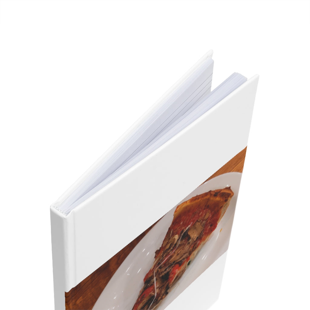 A5 hardcover journal featuring a colorful pizza design with casewrap binding and 128 pages.