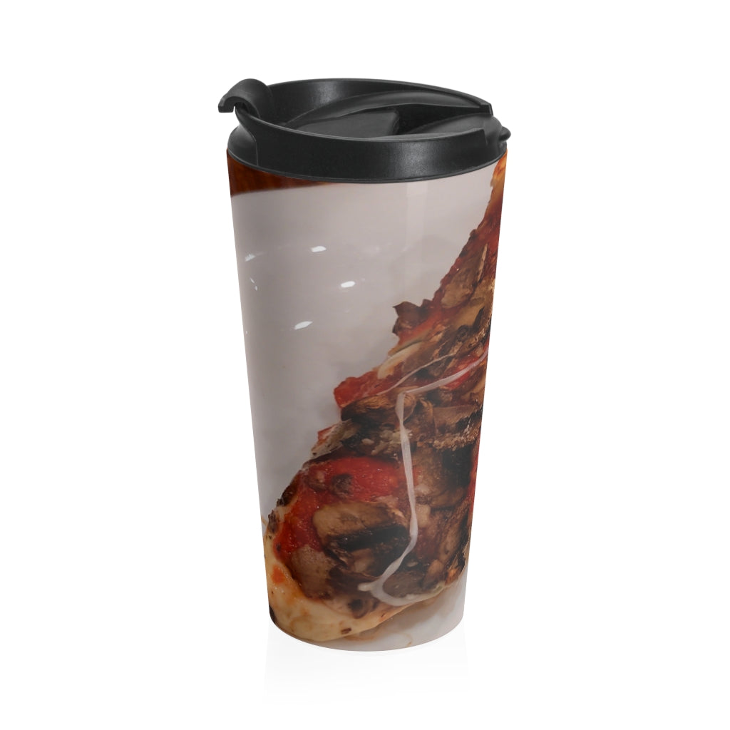 A stylish Pizza Stainless Steel Travel Mug with a vibrant pizza design, perfect for coffee and tea lovers on the go.