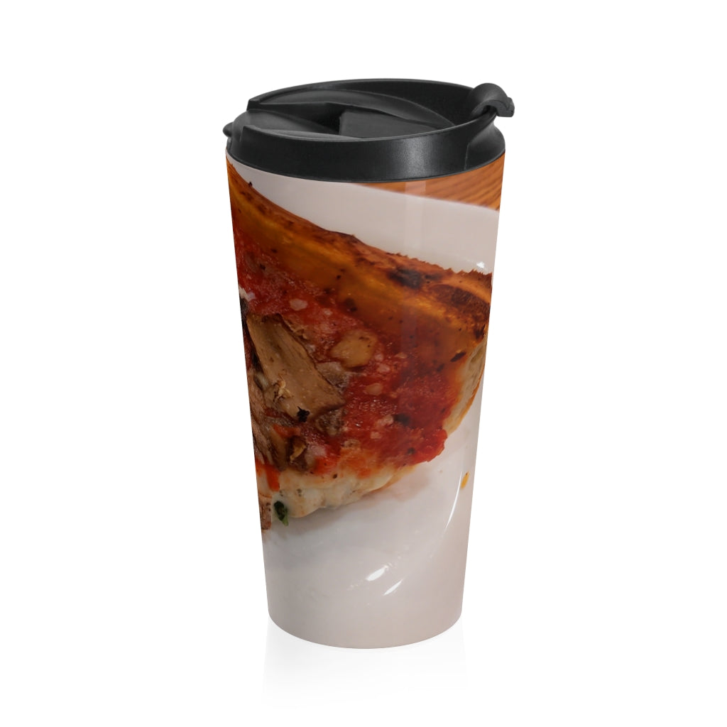 A stylish Pizza Stainless Steel Travel Mug with a vibrant pizza design, perfect for coffee and tea lovers on the go.