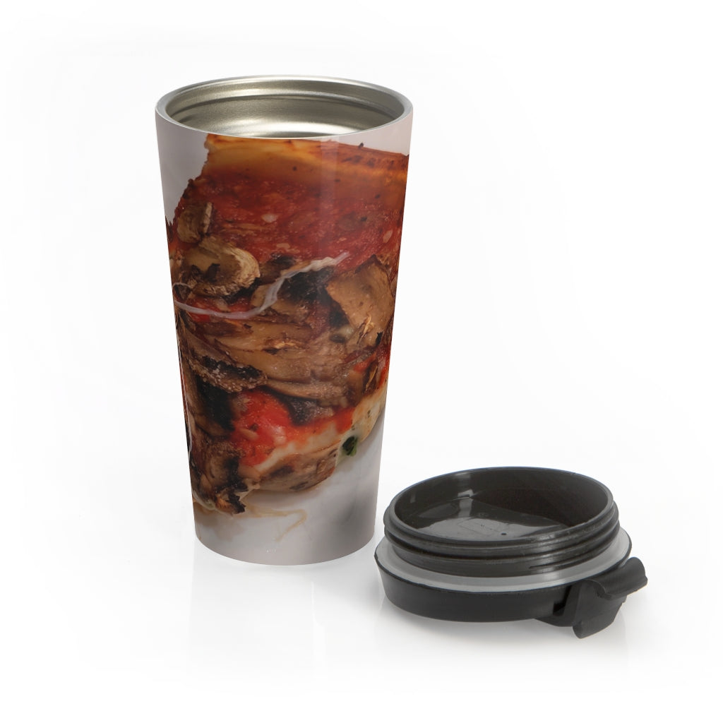 A stylish Pizza Stainless Steel Travel Mug with a vibrant pizza design, perfect for coffee and tea lovers on the go.