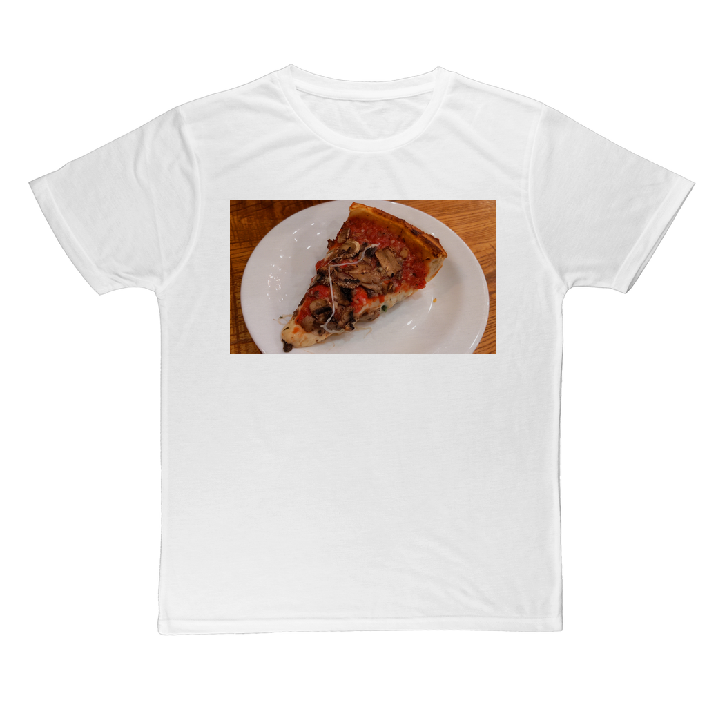 PizzaonPlate Classic Sublimation Adult T-Shirt in various colors, showcasing its soft polyester fabric and vibrant print potential.