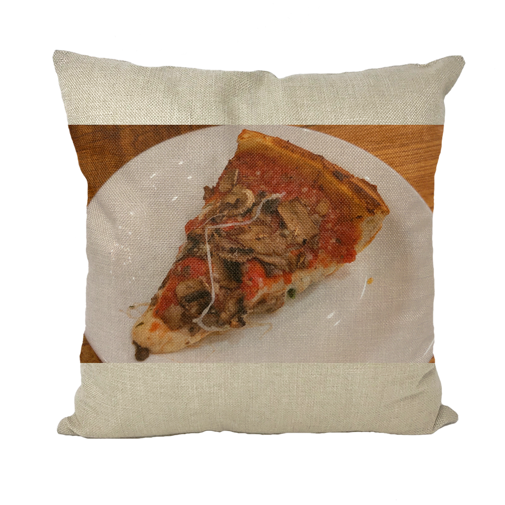 PizzaonPlate Throw Pillows in various styles including linen, canvas, and suede, showcasing vibrant colors and customizable designs.