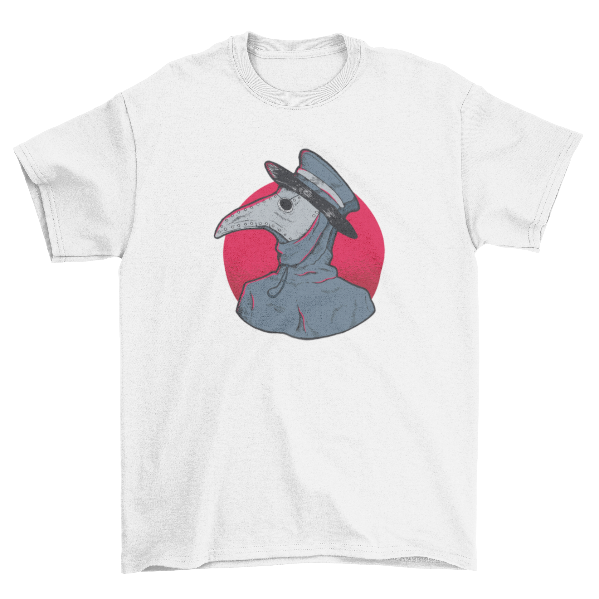 A dark and creepy t-shirt featuring a headshot of a Plague Doctor wearing a traditional mask, perfect for gothic fashion enthusiasts.