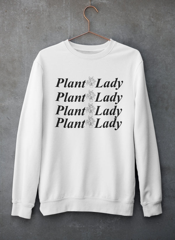 A cozy Plant Lady Sweat Shirt featuring a unique design, made from a soft cotton/poly fleece blend, perfect for plant enthusiasts.