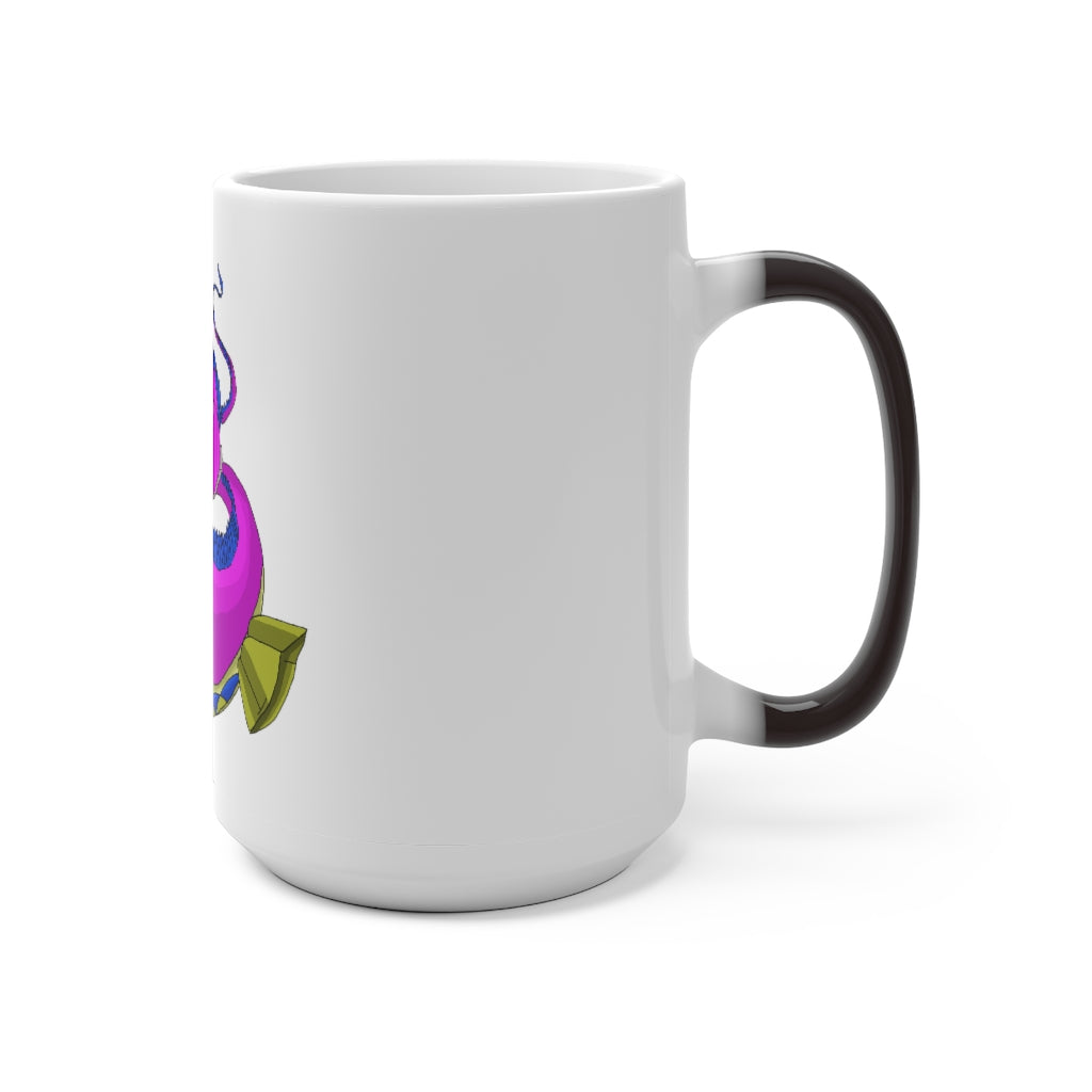 Platipus Color Changing Mug showcasing vibrant colors when filled with hot liquid, featuring a sleek white ceramic design.